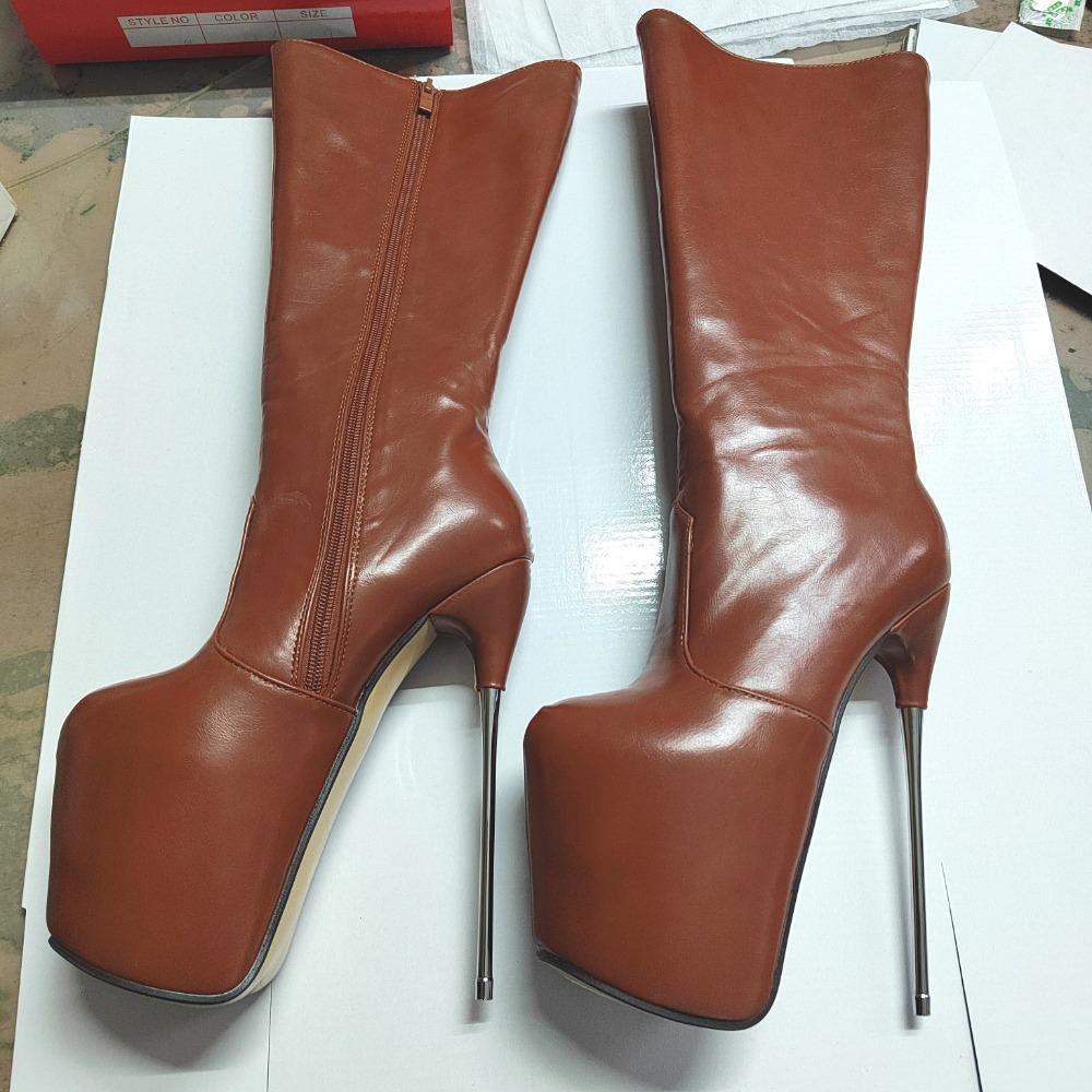 Sexy Women Boots Girls High Heel Boots Pleated Patent Leather Snake Pattern Round Toe Zip Shoes