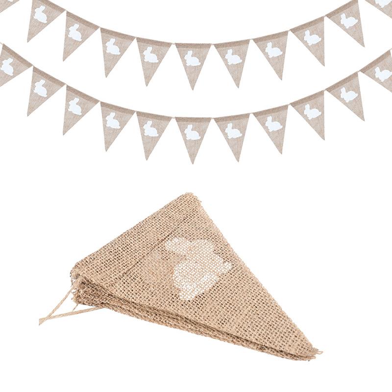 3 метра Пасхальный кролик Джутовая мешковина Баннер Льняные флаги Счастливой Пасхи Вечеринка Украшения для дома Настенные украшения Винтажная гирлянда своими руками