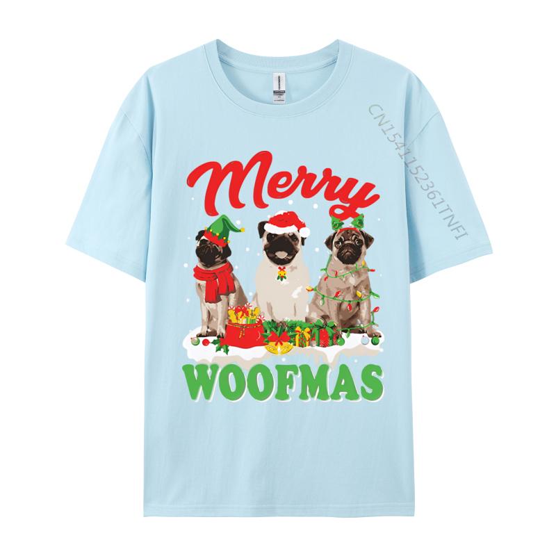 Christmas Pug Dog Merry Woofmas Dog Lover Tshirts Cotton Men Tees Printed T Shirts Preppy Style Funny Tshirts