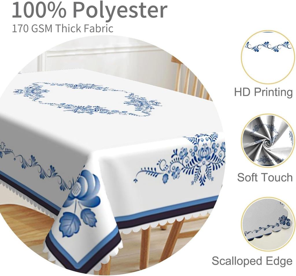 Синяя Цветочная Прямоугольная Скатерть Свадебный Декор Многоразовая Синяя Белая Фарфоровая Принтованная Скатерть Декор для Кухни Обеденного Стола