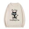 Толстовки с принтом для женщин I'm Fine Everything Letters Pullovers Plus Size O Neck Sweatshirts Female