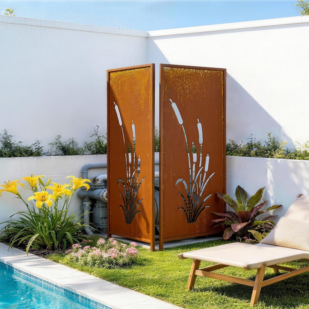 Metal Privacy Screen, 50 x 160cm Freestanding Modern Privacy Fence, Garden Divider Panel with Extended Ground Stakes & Carbon Steel Plate,