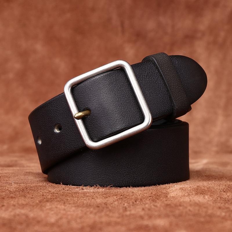 Stainless Steel Buckle Belt Men's Genuine Cattlehide Leather Surface Retro Simple Casual All-Match Jeans Belt Men