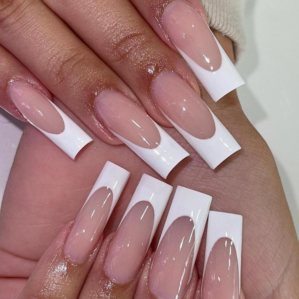 Long Style Wearable White Edge Nail Art Pieces – Removable & High-End European and American Design