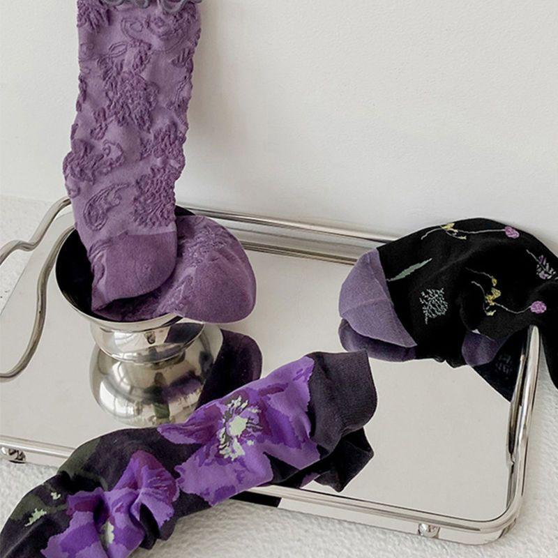 3 пары фиолетовых носков, женские носки средней длины, милые носки Mori, женские носки