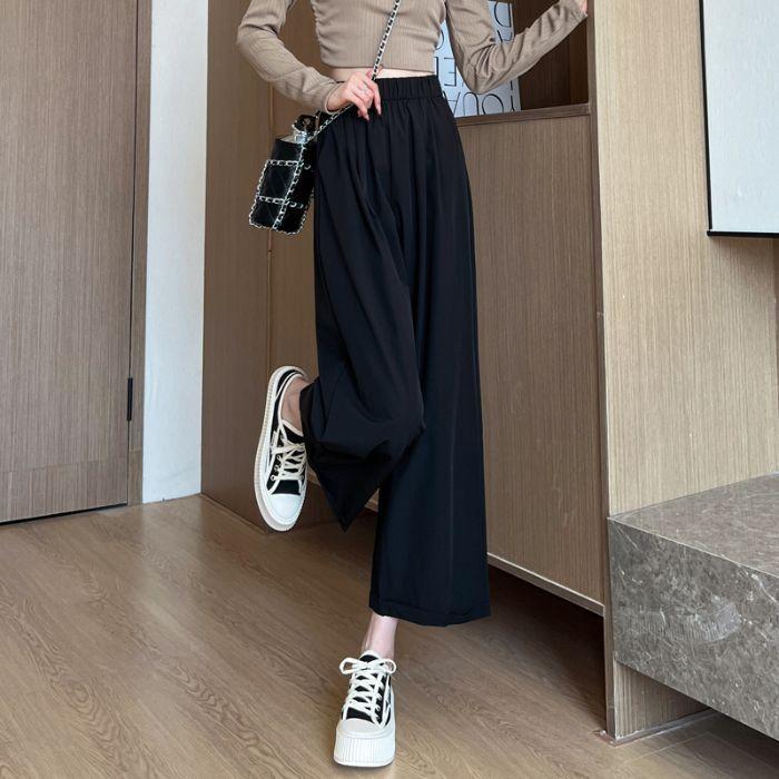 Quick-drying Wide-leg Pants for Women In Spring and Summer New Straight-leg Pants Large Size Loose Casual Sports High Waist Nine-point Pants Thin