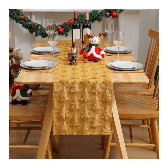 Christmas Table Runner Soft Plush Jacquard Christmas Tree Table Runner Solid Color Sequin Xmas Table Runner for Dining Table Home Dinner Party Decor