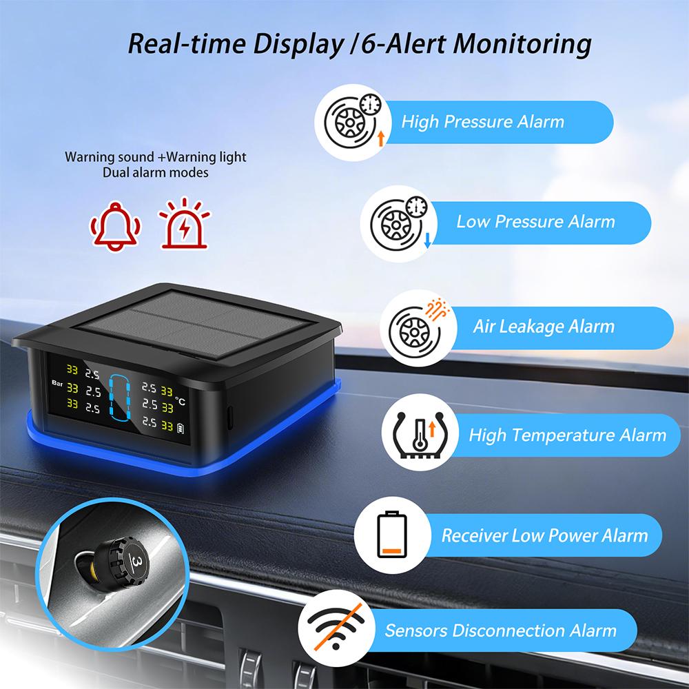 Система мониторинга безопасности сигнализация солнечная TPMS цифровой ЖК-дисплей грузовик RV TPMS со световым индикатором предупреждение сигнализация давления в шинах автомобиля 6 внешних датчиков