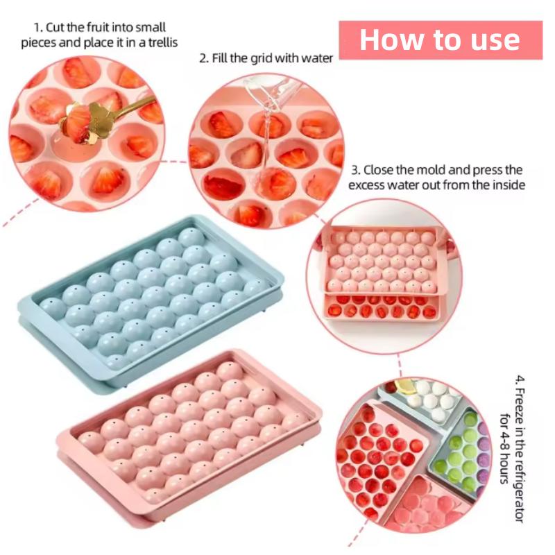 33 Cavity Ice Boll Cube Trays For Freezer Ice Ball Maker Mold Mini Ball Ice Cube Mold with Lid Making PC for Cocktail Whiskey