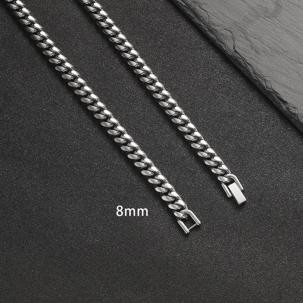 Titanium Steel Cuban Chain Hip Hop Necklace - Men's Fashion Jewelry with Stainless Steel Round Grinding Encryption and Buckle.