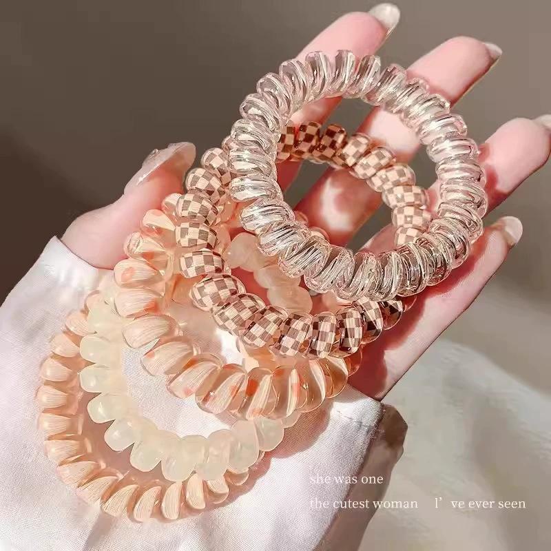 5PCS Fashion Hair Ropes Telephone Line Wire Elastic Hairband Tie Ponytail Holder Rubber Bands Casual Scrunchie Hair Accessories