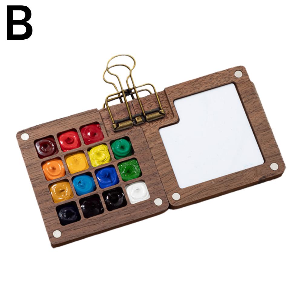 8/15 Grid Portable Sketchbook Palette, Mini Walnut Wood Color Palette Box Travel Watercolor Case For Drawing(Without Colors)