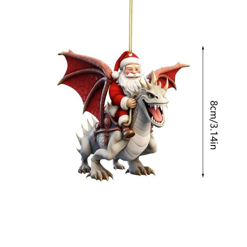 Festive Cartoon Acrylic Santa On Dragon Gift Drop Holiday Car Hanging Ornament