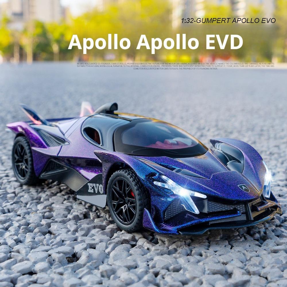 Модели игрушечных машинок Apollo EVO в масштабе 1/32, литые из сплава, спортивные автомобили, инерционные, со звуком и светом, 2 открывающиеся двери, гоночные автомобили, подарок для ребенка