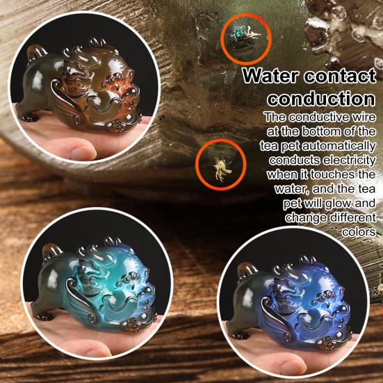 Цветной меняющий цвет чайный питомец Pixiu смоляная статуэтка на удачу кунг-фу чайный поднос декоративный светильник фен-шуй украшение домашний офис стол подарок