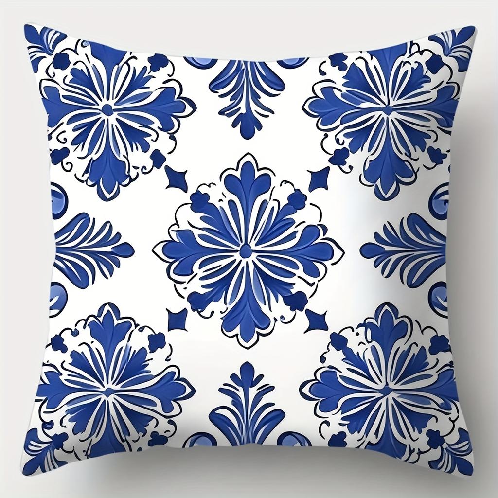 4Pcs Set, Sofa Cushion Covers, Blue And White Patterned Pillow Covers, 17.7 Inches By 17.7 Inches, Single-Sided Print, Home Deco