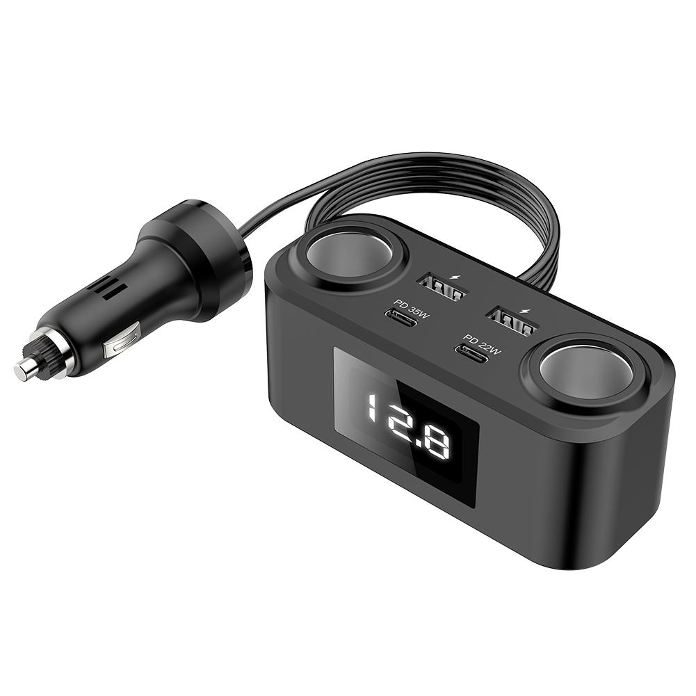 100W PD QUICK CHARGE QC3.0 Cigarette Lighter Adapter 12V/24V 2 Socket Power Splitter DC Outlet with 12A 4 USB Ports Car Charger