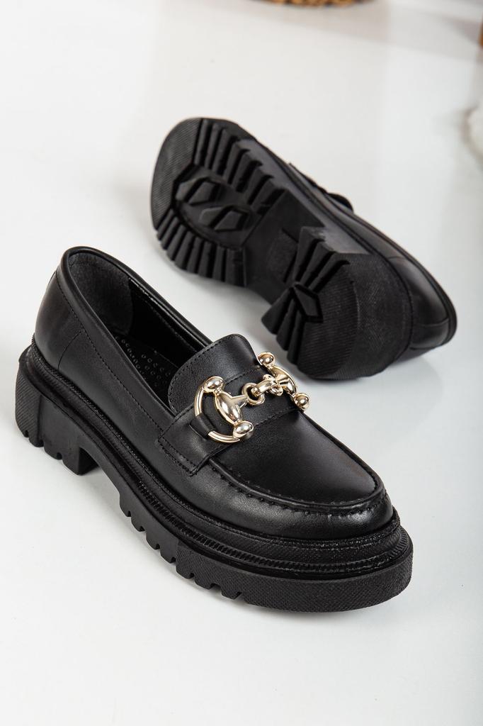 Женские модные лоферы на плоской подошве из искусственной кожи, черные кожаные мокасины с пряжкой на толстой подошве