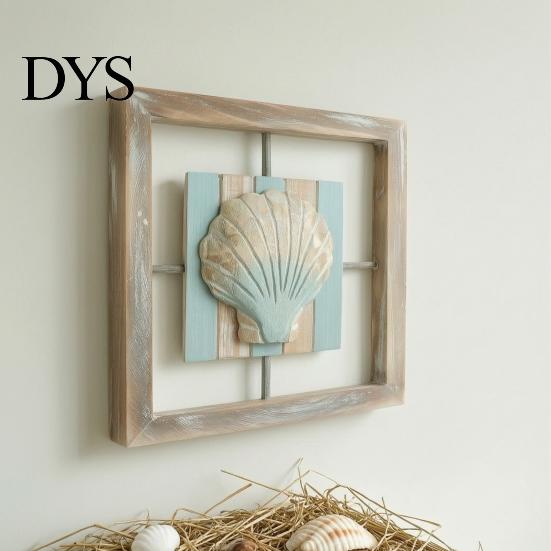 Small Beach House Ornaments 3D Conch/Starfish/Shell Wooden Frame Wall Art, Distressed Coastal Style Decoration, Seaside Theme Decorations Ocean