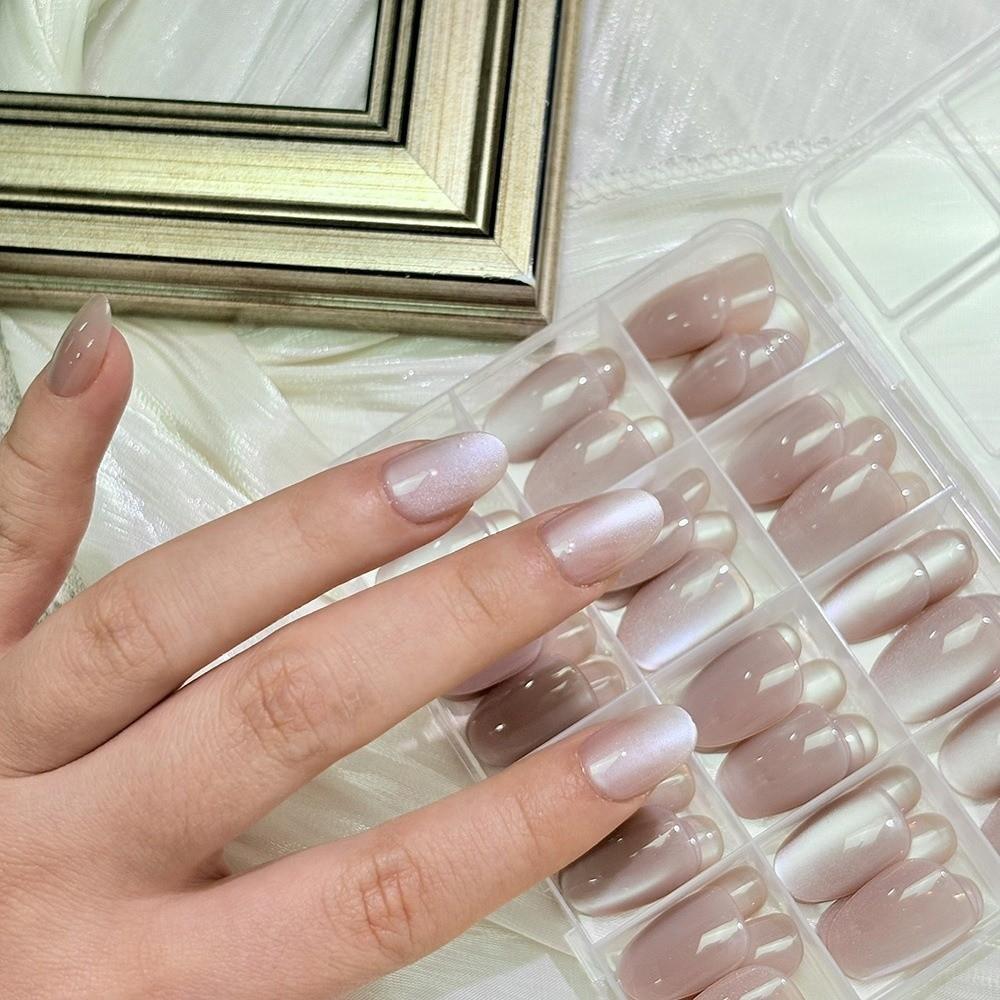 144Pcs Oval Fake Nails Short Medium Full Cover False Nails Fashion Cat Eye False Nails Women