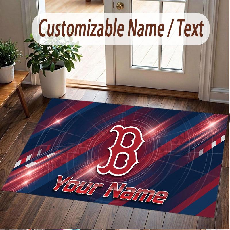Custom Rug Boston Red Sox Pattern Print Name Text Soft Non‑Slip Floor Carpet for Home Indoor Decoration