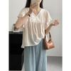 Женская летняя модная нежная плиссированная шелковая рубашка с рюшами и летящими рукавами и v-образным вырезом, свободная и тонкая кукольная рубашка, топ
