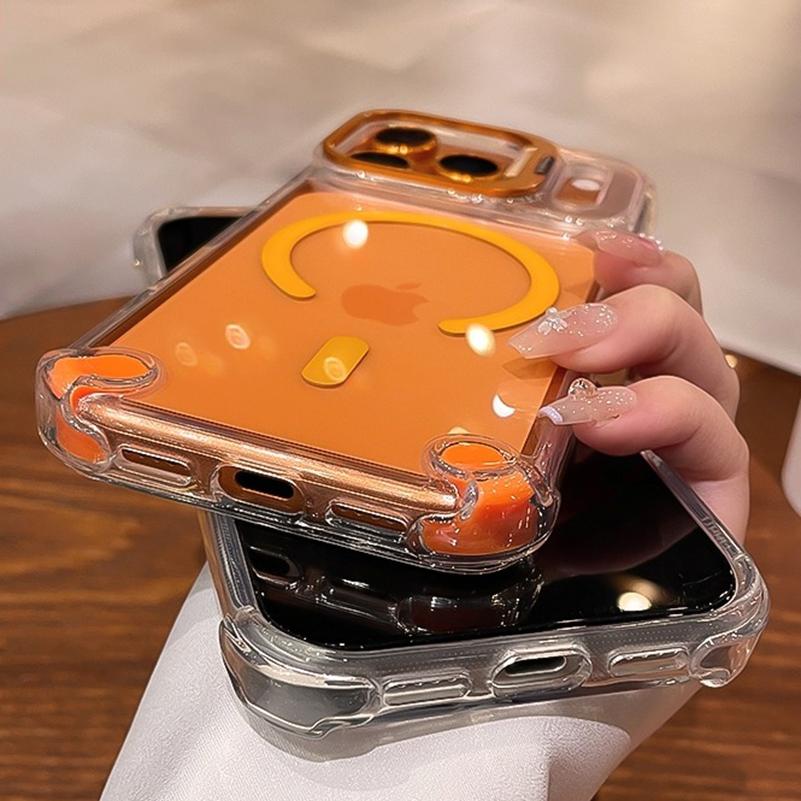 Роскошный прозрачный чехол с подушкой безопасности для iPhone 17 16 15 14 12 13 Pro Max Plus Air для Magsafe Прозрачная крышка с подставкой-держателем для камеры