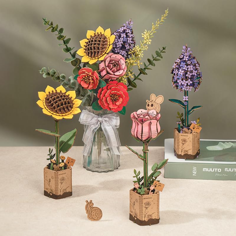 ROBOTIME Rowood DIY Wooden Flower Bouquet 3D Wooden Puzzle TW01H