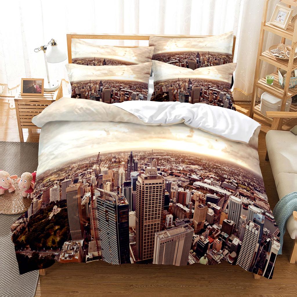 Building Famous Landscape Bedding Set For Bedroom Soft Bedspreads For Bed Home Comfortable Polyester Duvet Cover With Pillowcase