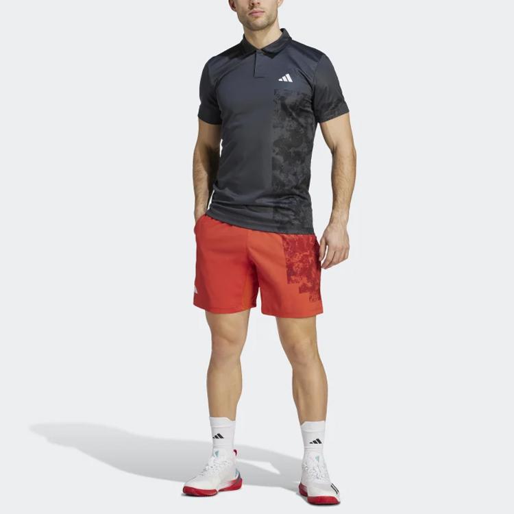 Adidas SS23 Roland Garros Collection Tennis Paris Heat.Rdy Freelift Рубашка-поло с принтом тай-дай Мужские топы Карбон-черный HZ1346
