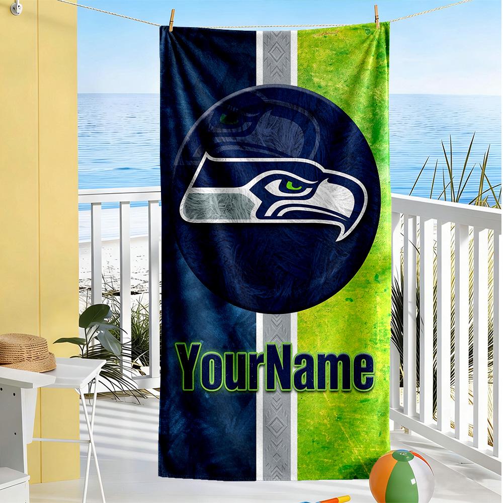 Seattle Seahawks Personalized Name Beach Towel Super Soft Absorbent Ideal For Travel Outdoor Swim Pool Yoga Surf Camping Hiking Gym Gift Holiday