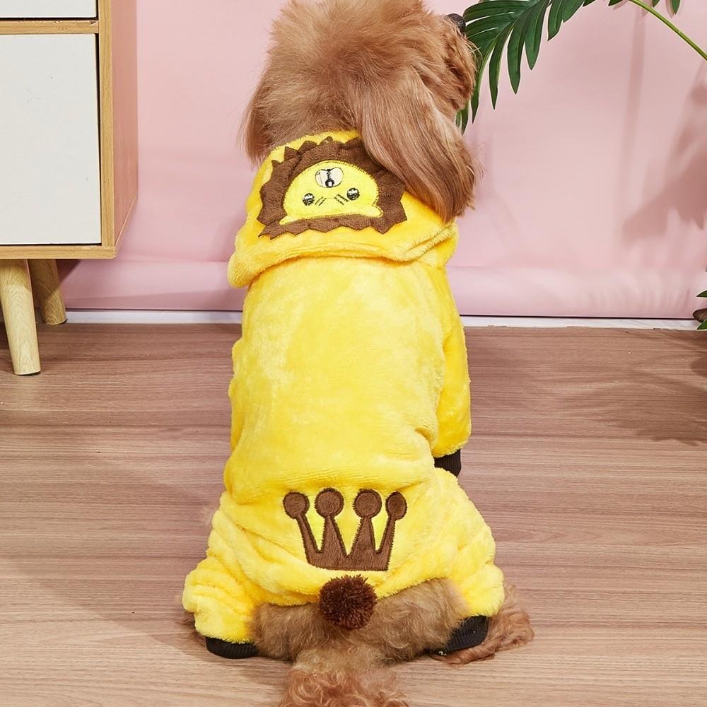 Soft Fleece Pet Dog Clothes Warm Hoodies Coral Velvet Puppy Clothes Tigger Pattern Cartoon Design Dog Jumpsuits Small Dogs