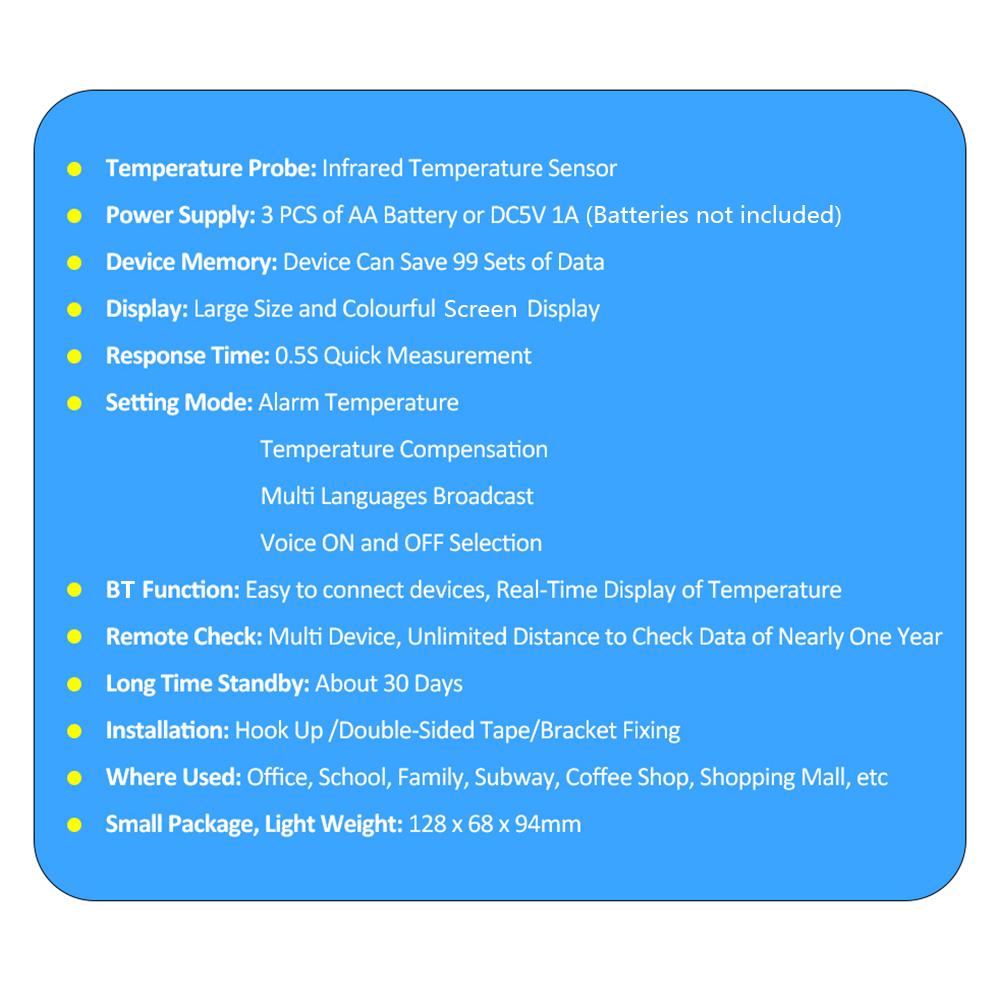 Wall Mounted Non-contact IR Thermometer with Multi-Language Voice Broadcast  Celsius /  Fahrenheit  Auto Measuring