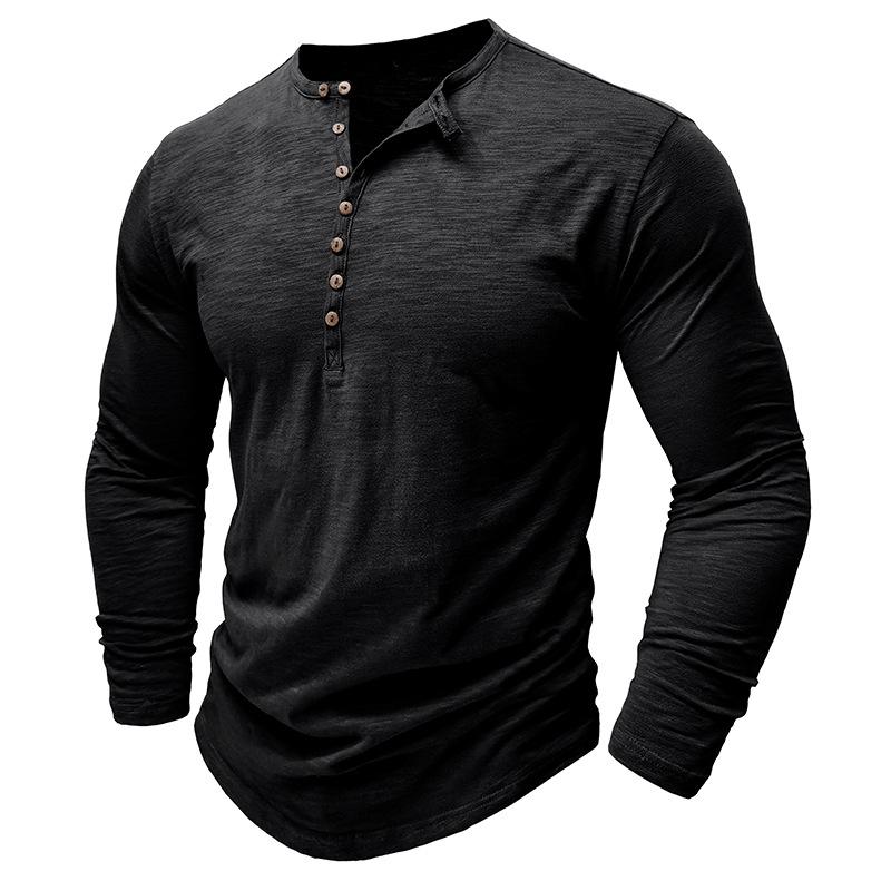Mens 100 Cotton Slub Long Sleeve Henley Casual T Shirt