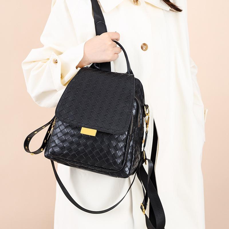 Рюкзак через плечо двойного назначения женская сумка новый ретро модный повседневный плетеный текстура мягкой кожи большой вместимости рюкзак