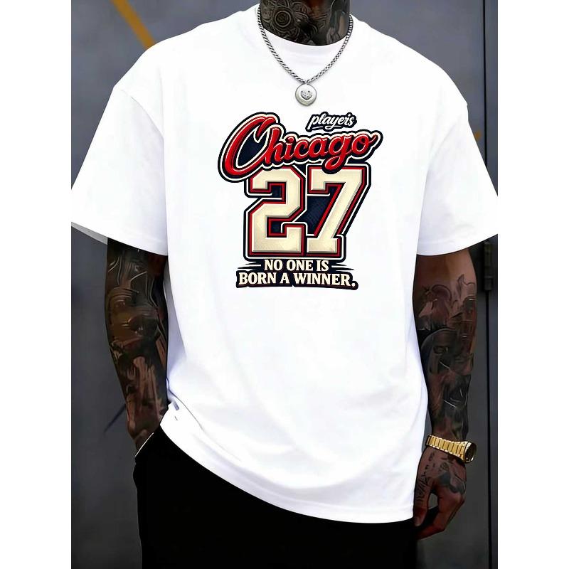 Мужская спортивная футболка с принтом, короткий рукав | Повседневная, свободный крой, средняя эластичность, круглый вырез, для всесезонного ношения | Европейский размер