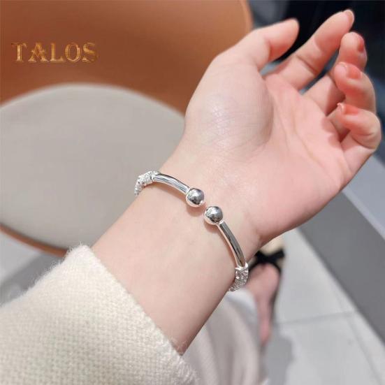 Women Bangle Adjustable Opening Design Floral Embossed Polished Alloy Ethnic Style Wrist Jewelry for Everyday Special Occasions