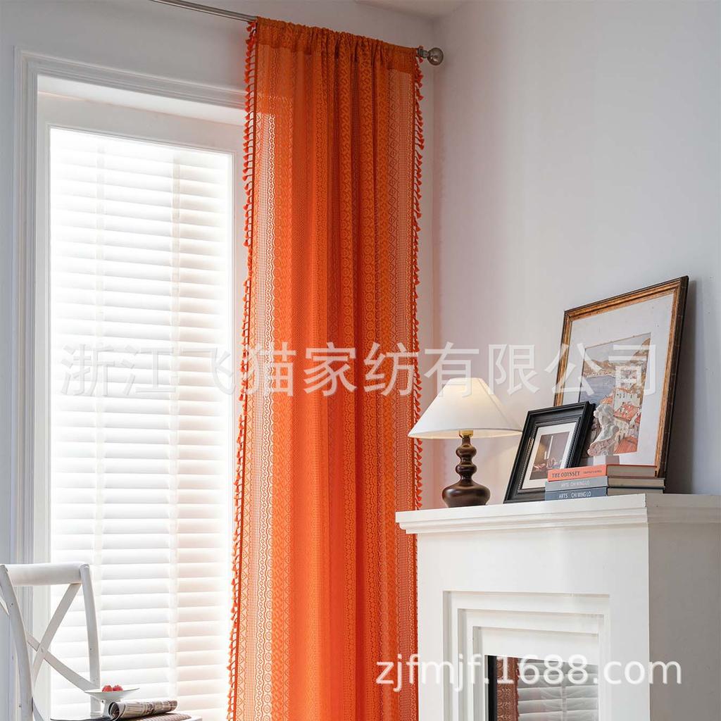 Cloth Dad Curtain American Country White Crochet Hollow Light Transmission Living Room Bedroom Kitchen Floating Curtain Finished Product