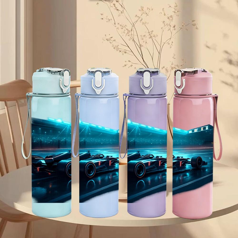 1PC Futuristic Night Train Art 750ml Color Plastic Sports Water Bottle Leakproof Flip Straw Lid Suitable for Sports Office Home Use