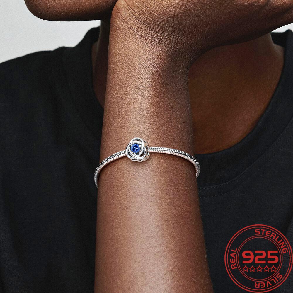 Оригинальный сентябрьский синий камень вечности круг подвеска подходит модный браслет S925 стерлингового серебра Шарм DIY женщина кулон подарок