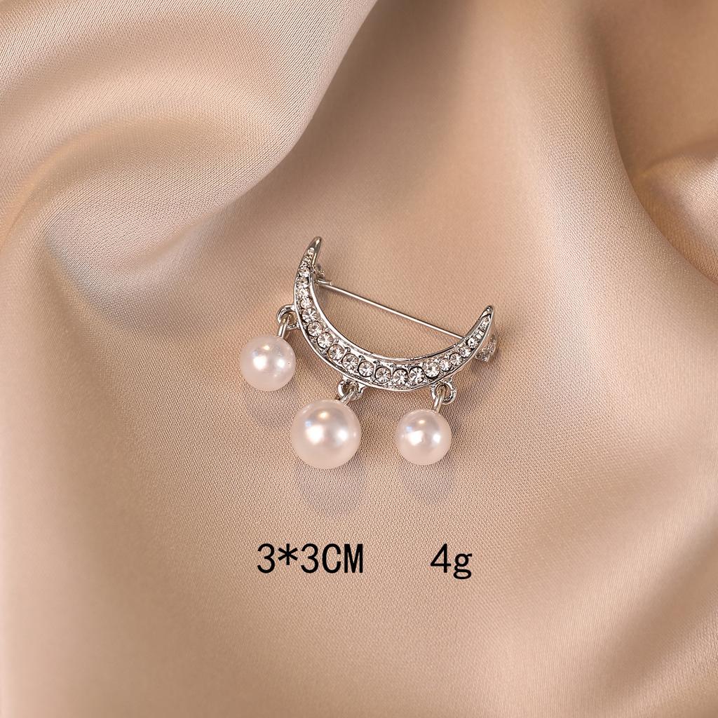 Маленькая брошь «Жемчужная луна», брошь со сплавом и антибликовой застежкой, высококлассная и легкая роскошная булавка для аксессуаров для одежды