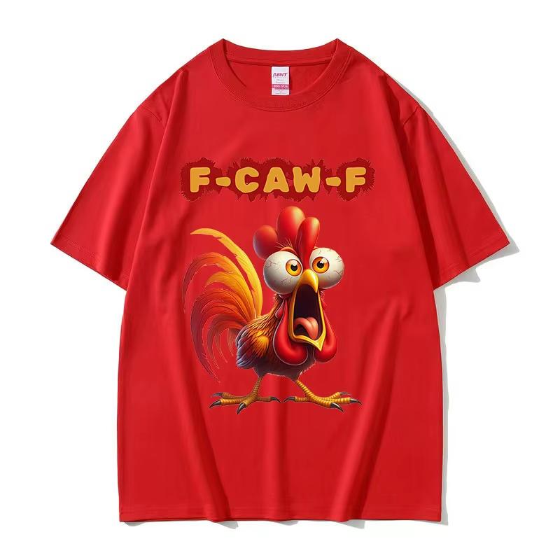 F Caw F Курица Смешной Петух Мем Футболка Мужская Женская Винтажная Высококачественная Футболки из Чистого Хлопка Летняя Оверсайз Футболка