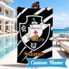 Custom Name Beach Towel Vasco Football Crest Emblem Microfiber Beach Towel, Lightweight for Summer Travel, Swimming Pool Fan Birthday Gift