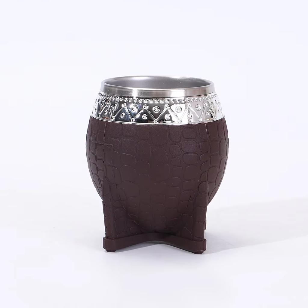 1Pc Stainless Steel Double-layer Paraguay Water Cup With Straw Turtle Shell Texture Eggshell Cup Leather Texture Eggshell Cup
