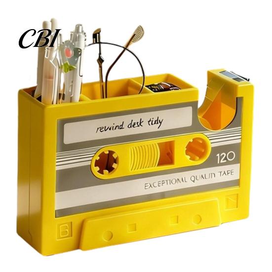 Detailed Vintage Pen Holder Retro Cassette Tape Holder, Creative Desk Organizer with Slots Storage And Compartments, Multifunctional Pencil Stand for