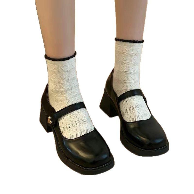 2025 новая французская модель Mary Jane маленькие кожаные туфли женские весенне-осенние универсальные с ремешком-застежкой круглая головка толстый каблук jk с юбкой туфли