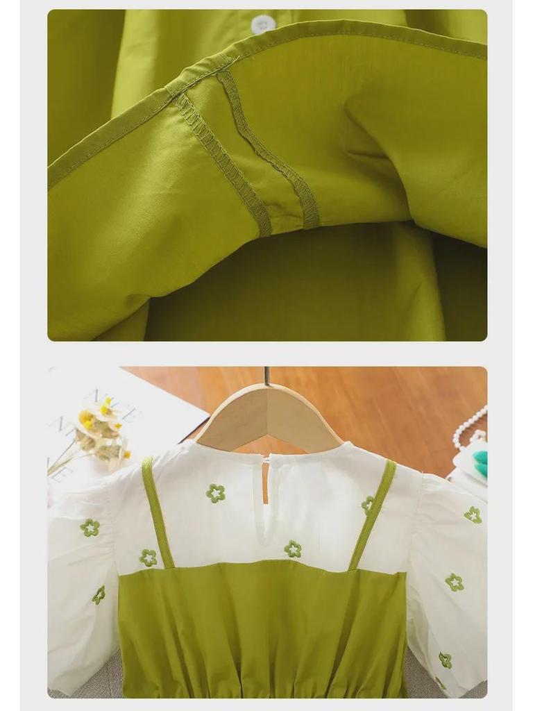 Летнее черное платье принцессы в стиле вестерн для девочек: Новый образ из двух частей в корейском стиле.