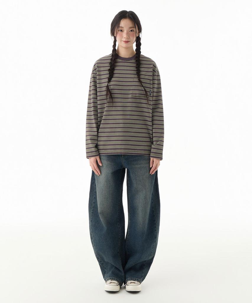 NOT ONLY FOR TODAY Multi-Stripe Pocket Long Sleeve T-Shirt [Dark Gray]