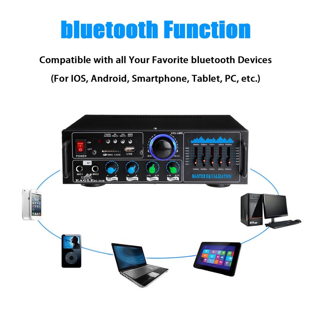 2000W 2 Micphone Bluetooth Stereo Amplifier Surround Sound Mixer 220V FM AUX USB SD AMP Home Cinema Karaoke Remote Control