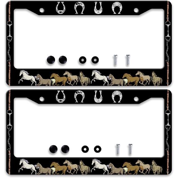 2 Pcs Grey Black Leopard Print License Plate Frame Cheetah License Plate Frames Personalise Stainless Steel Funny Design Compatible with Standard